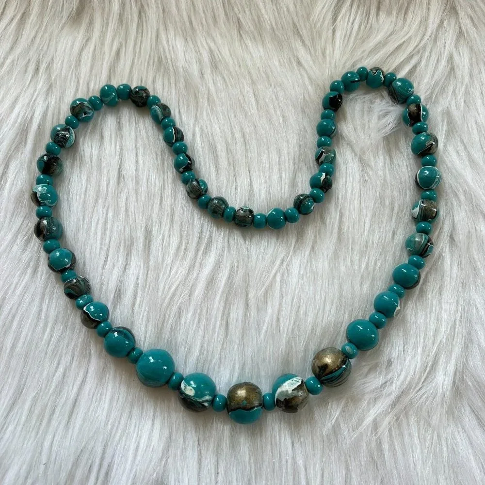 Vintage Artsy Necklace Retro Marble Paint Festival Coastal Grunge Y2K Long 13240